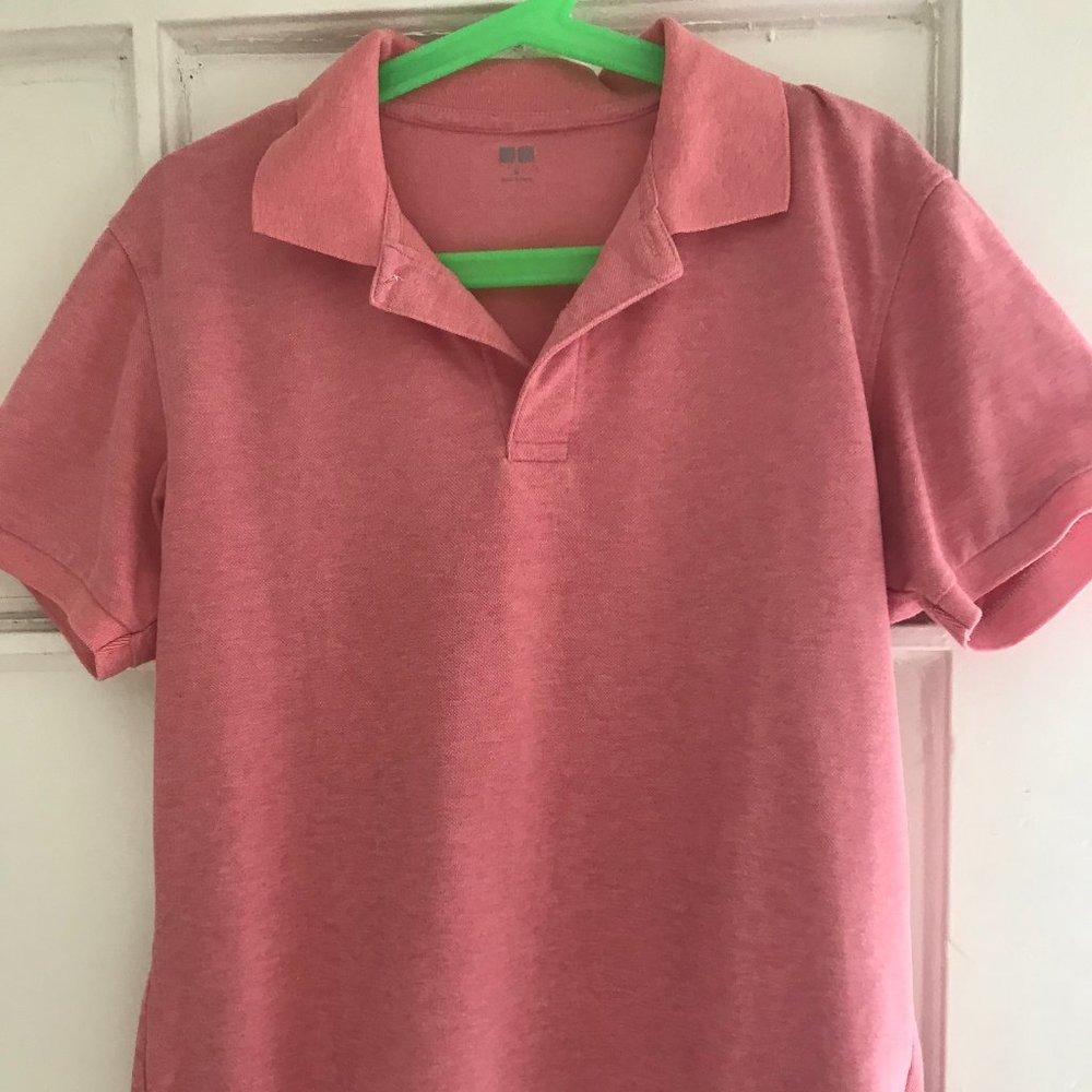 Uniqlo Polo Shirt Men  Pique Short Sleeve Collared Preppy Cotton Blend Pink